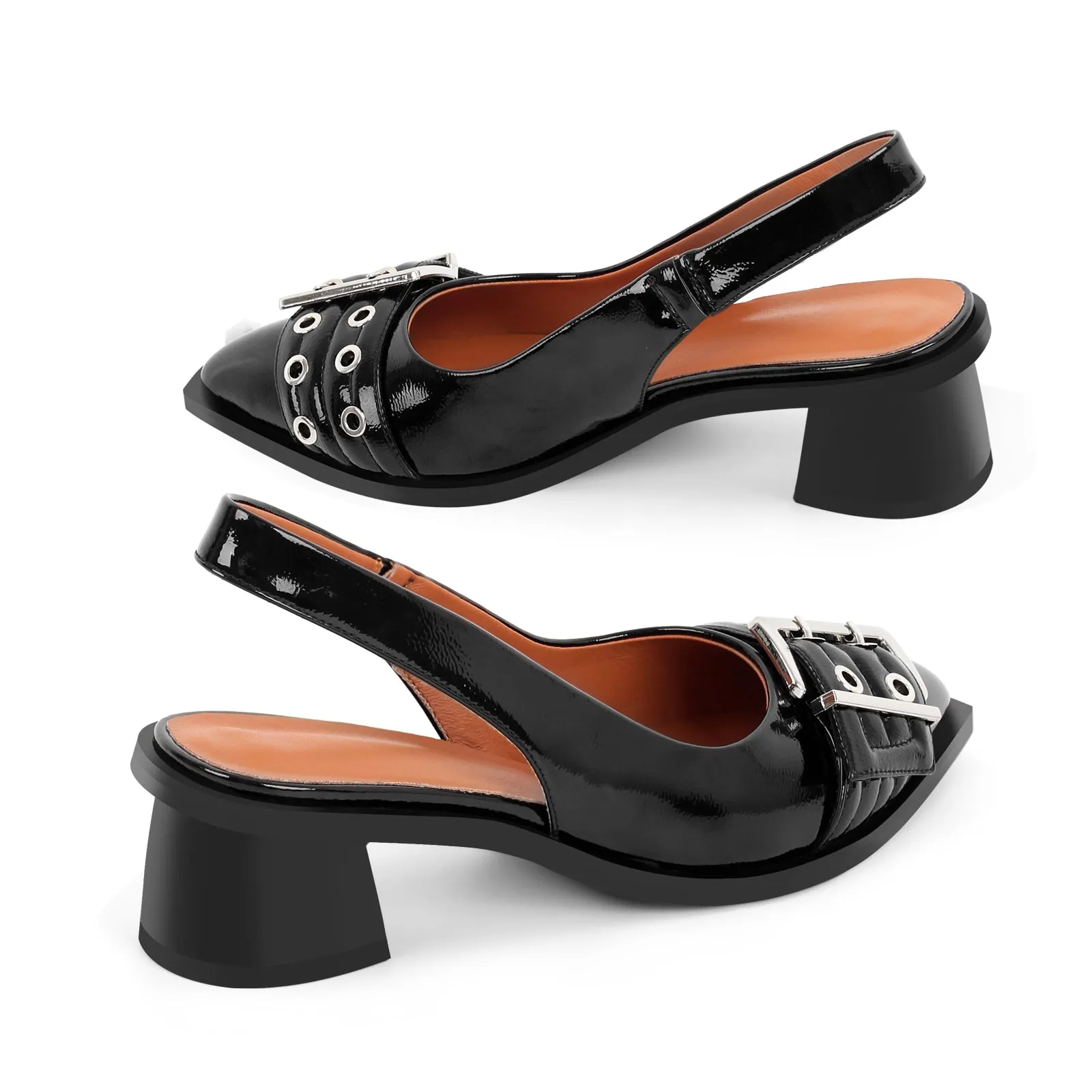 Pointed Toe Belt Strap Patent Leather Slingback Pumps