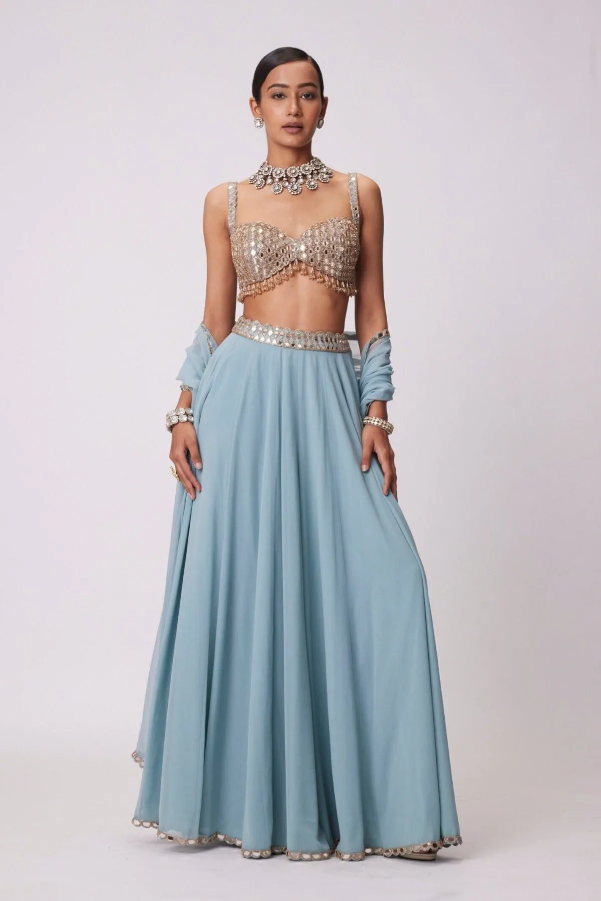 Powder Blue Mirror Embroidered Lehenga Pants set