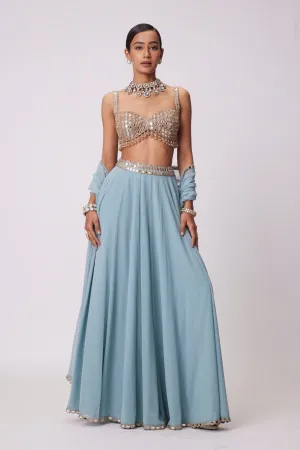 Powder Blue Mirror Embroidered Lehenga Pants set