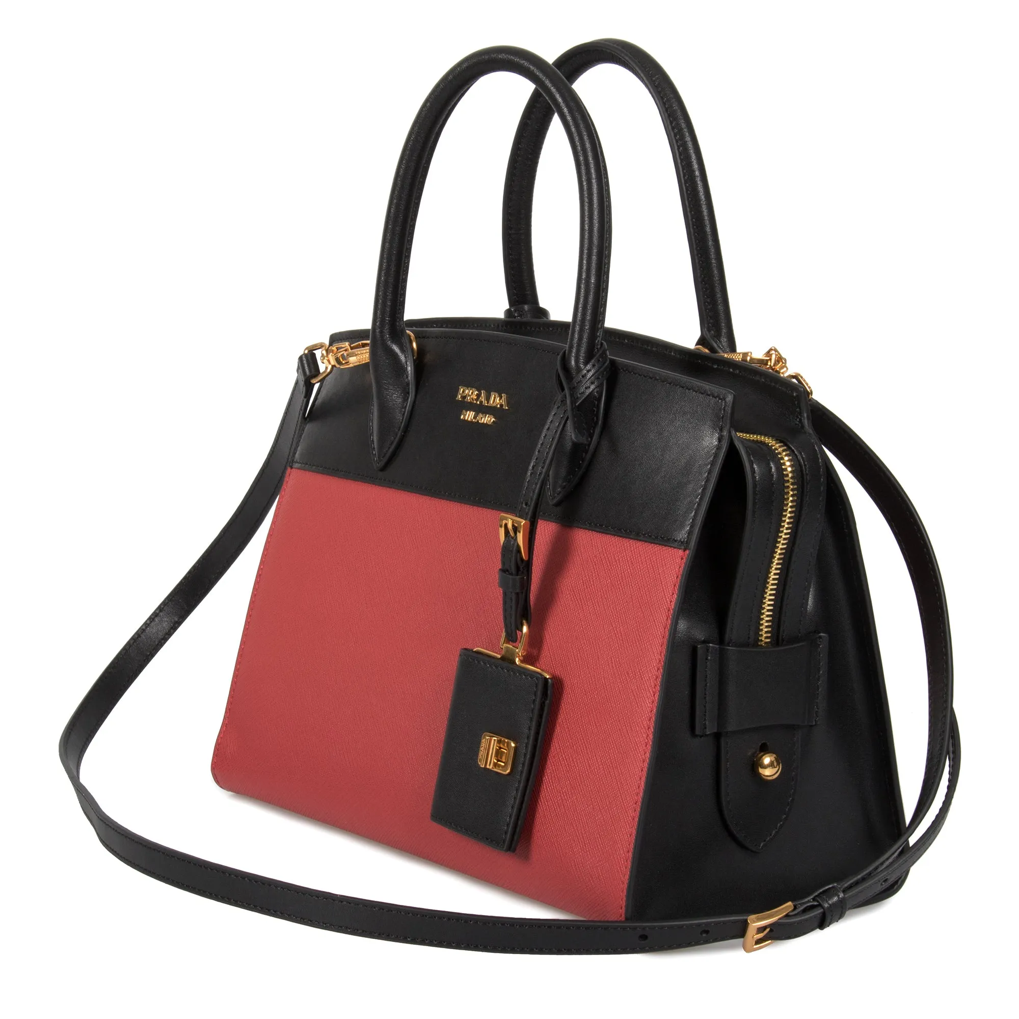 Prada Esplanade Leather Tote In Red and Black