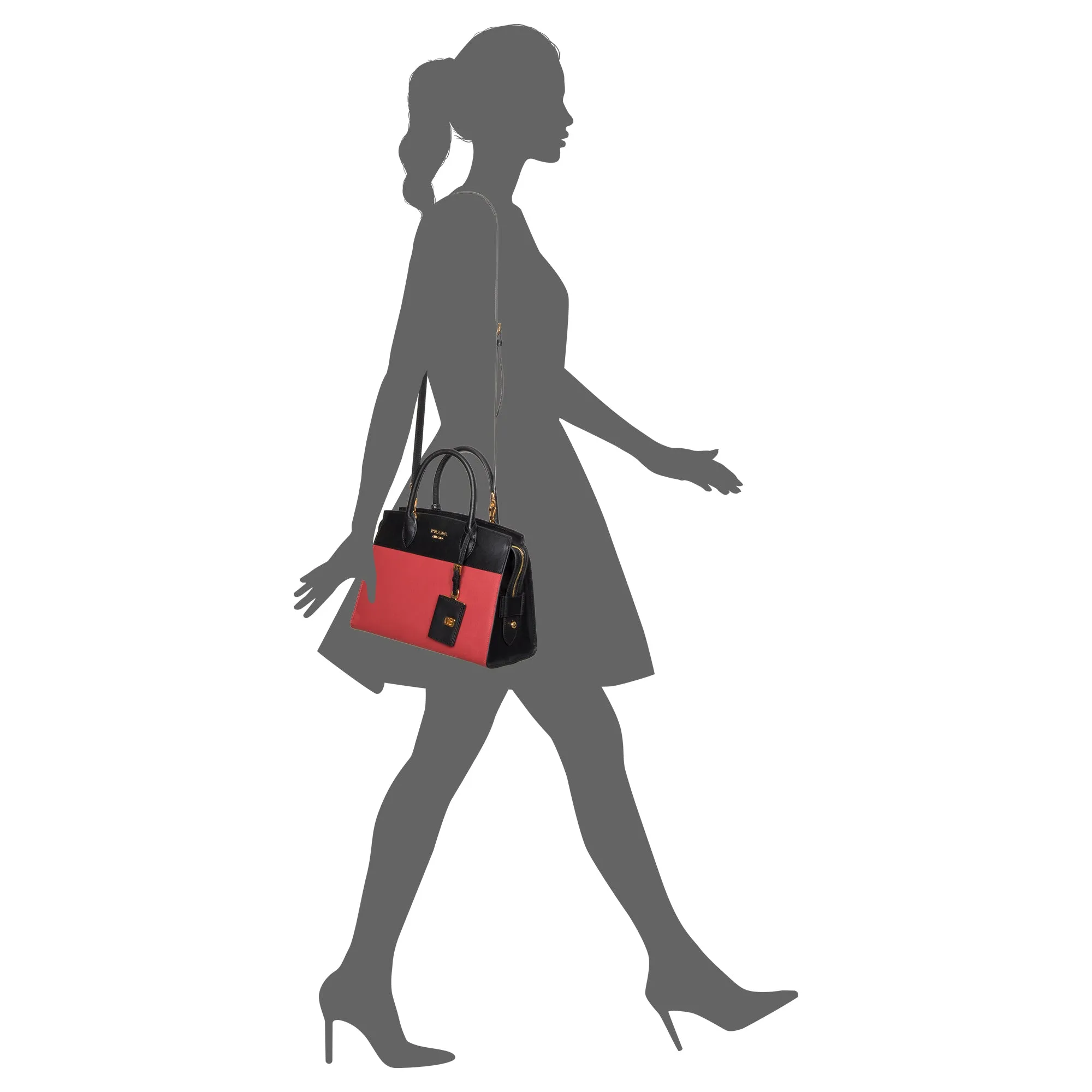 Prada Esplanade Leather Tote In Red and Black