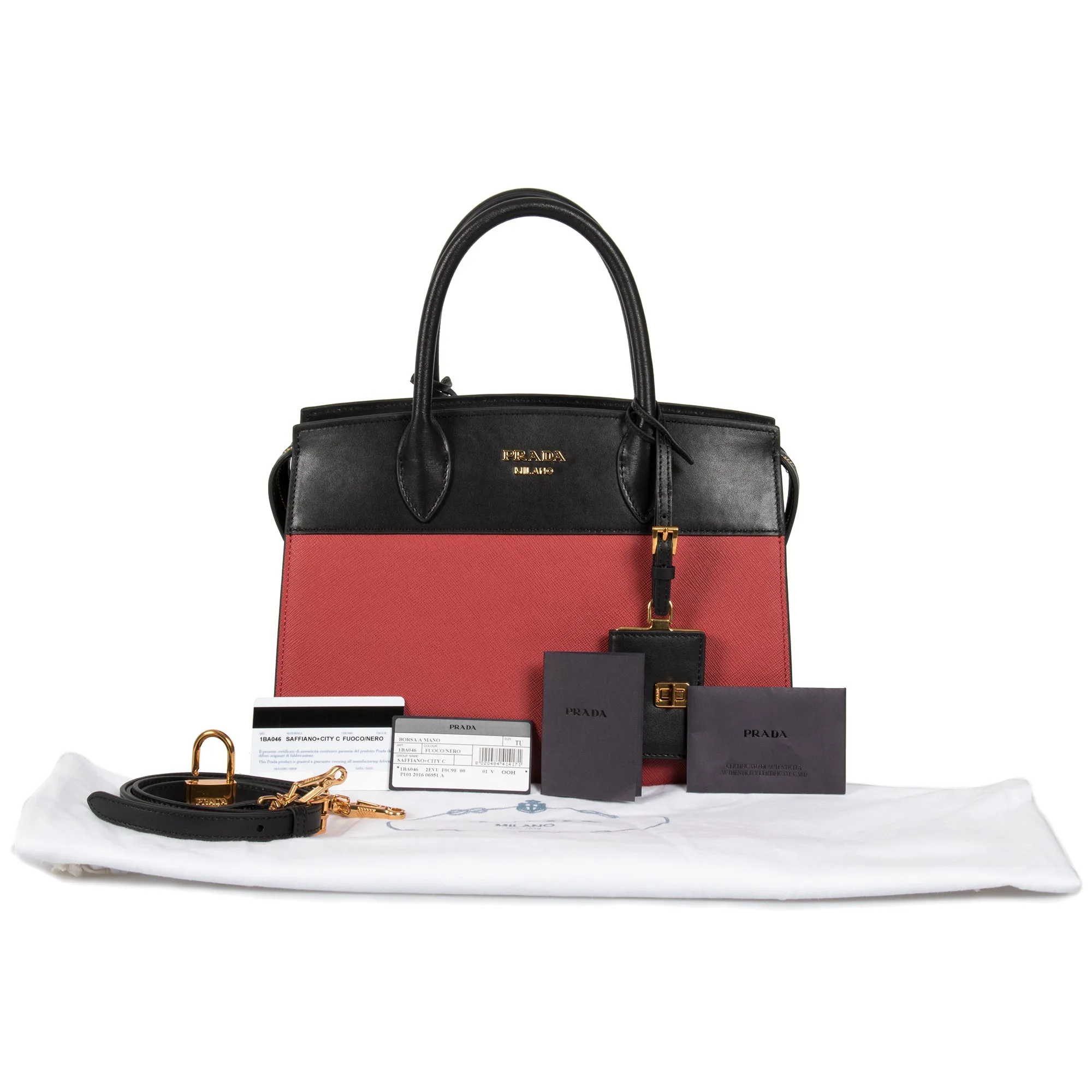 Prada Esplanade Leather Tote In Red and Black
