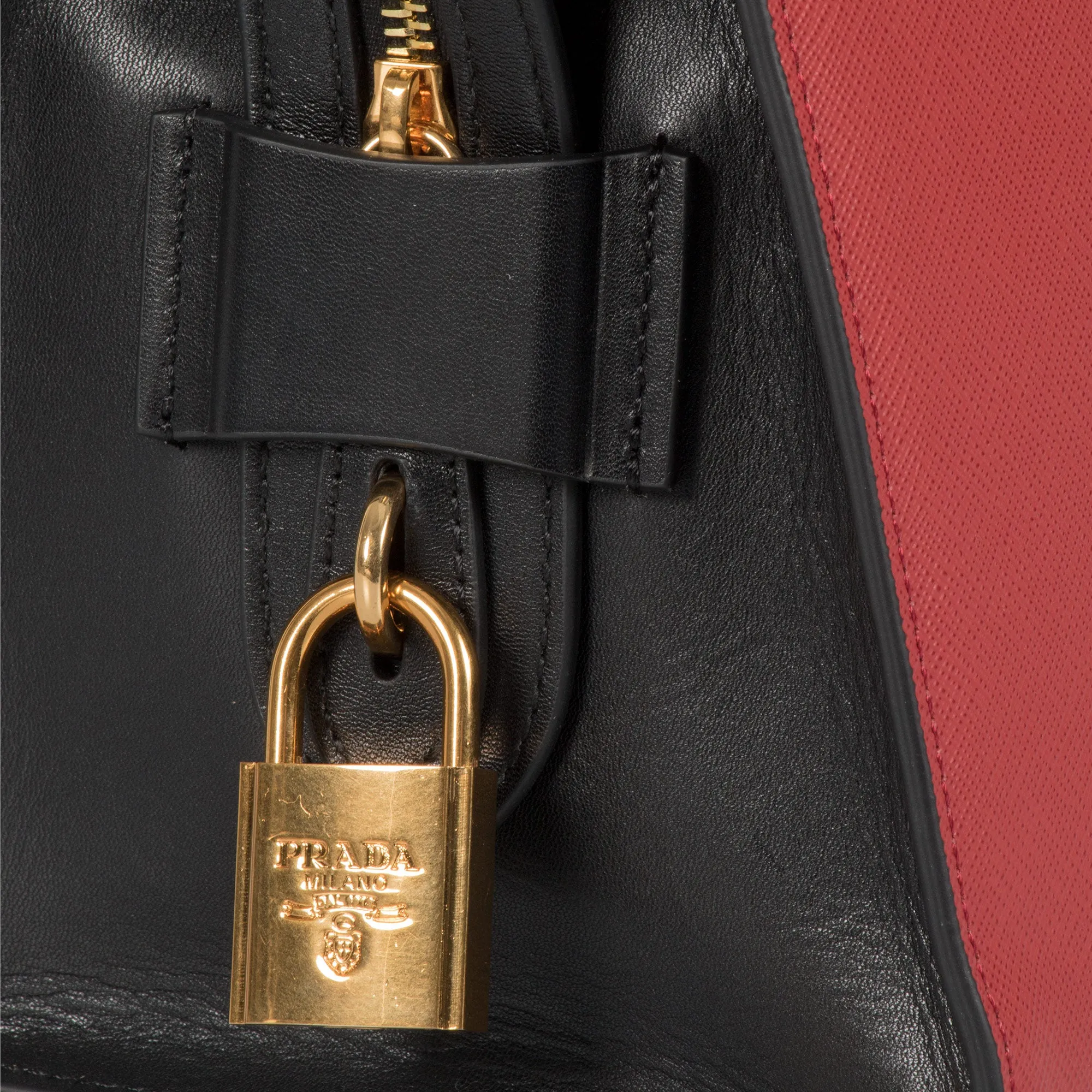Prada Esplanade Leather Tote In Red and Black
