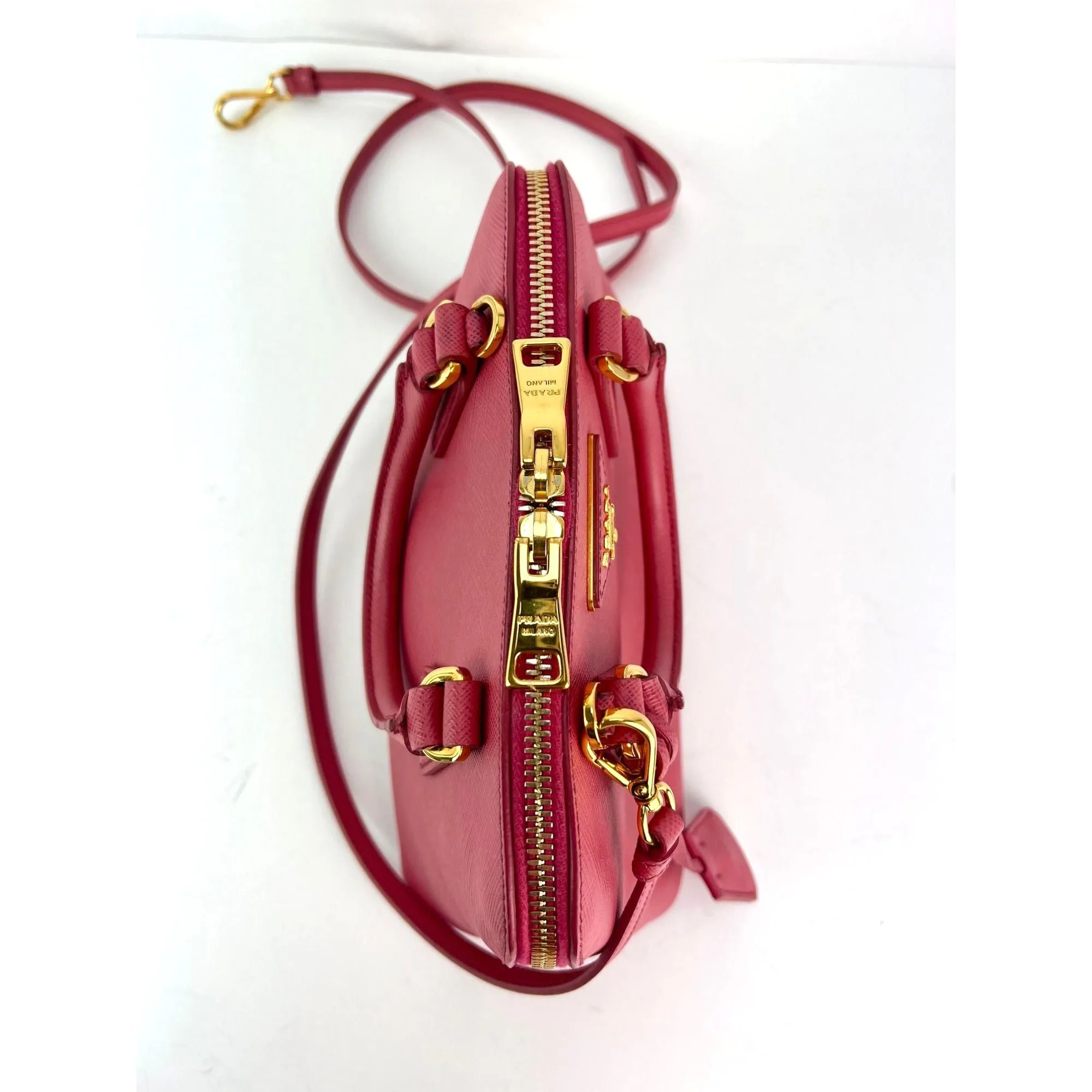 Prada Saffiano Lux Promenade Small Pink Crossbody Hand Bag