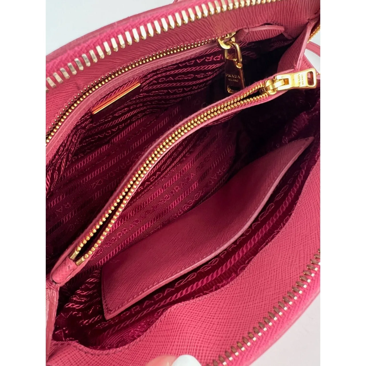 Prada Saffiano Lux Promenade Small Pink Crossbody Hand Bag