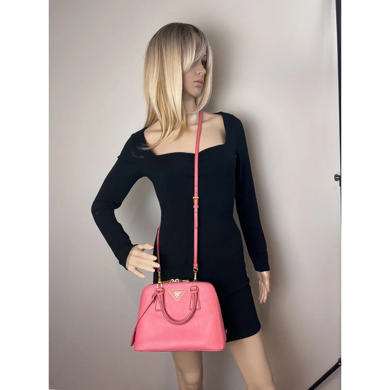Prada Saffiano Lux Promenade Small Pink Crossbody Hand Bag