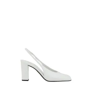 PRADA Women White Sandals 100% Leather Buckle Square Toe Slingback Heel Shoes
