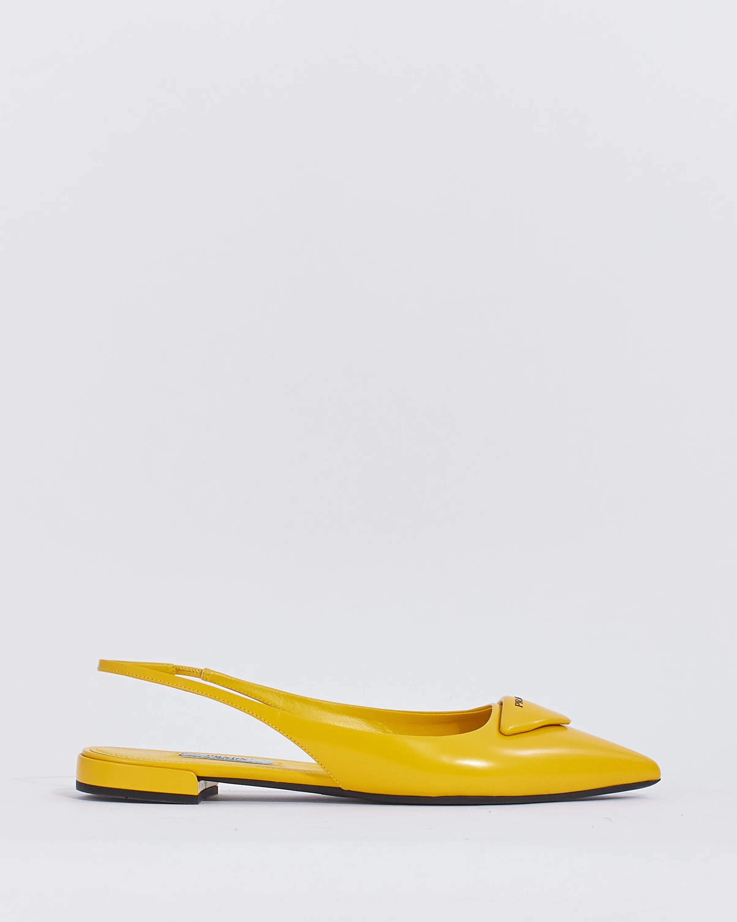 Prada Yellow Leather Triangle Logo Slingback - 39