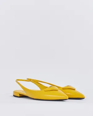 Prada Yellow Leather Triangle Logo Slingback - 39