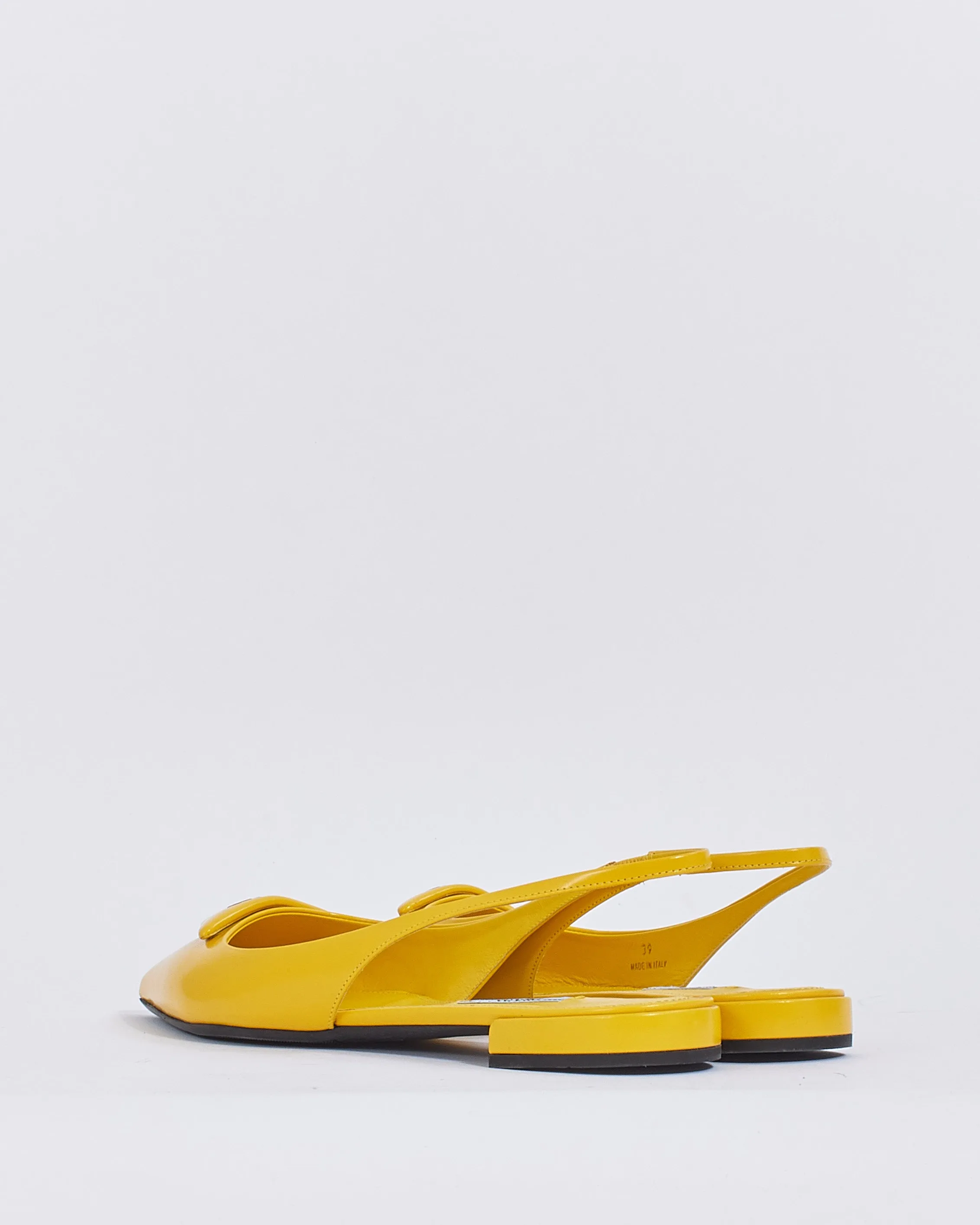 Prada Yellow Leather Triangle Logo Slingback - 39