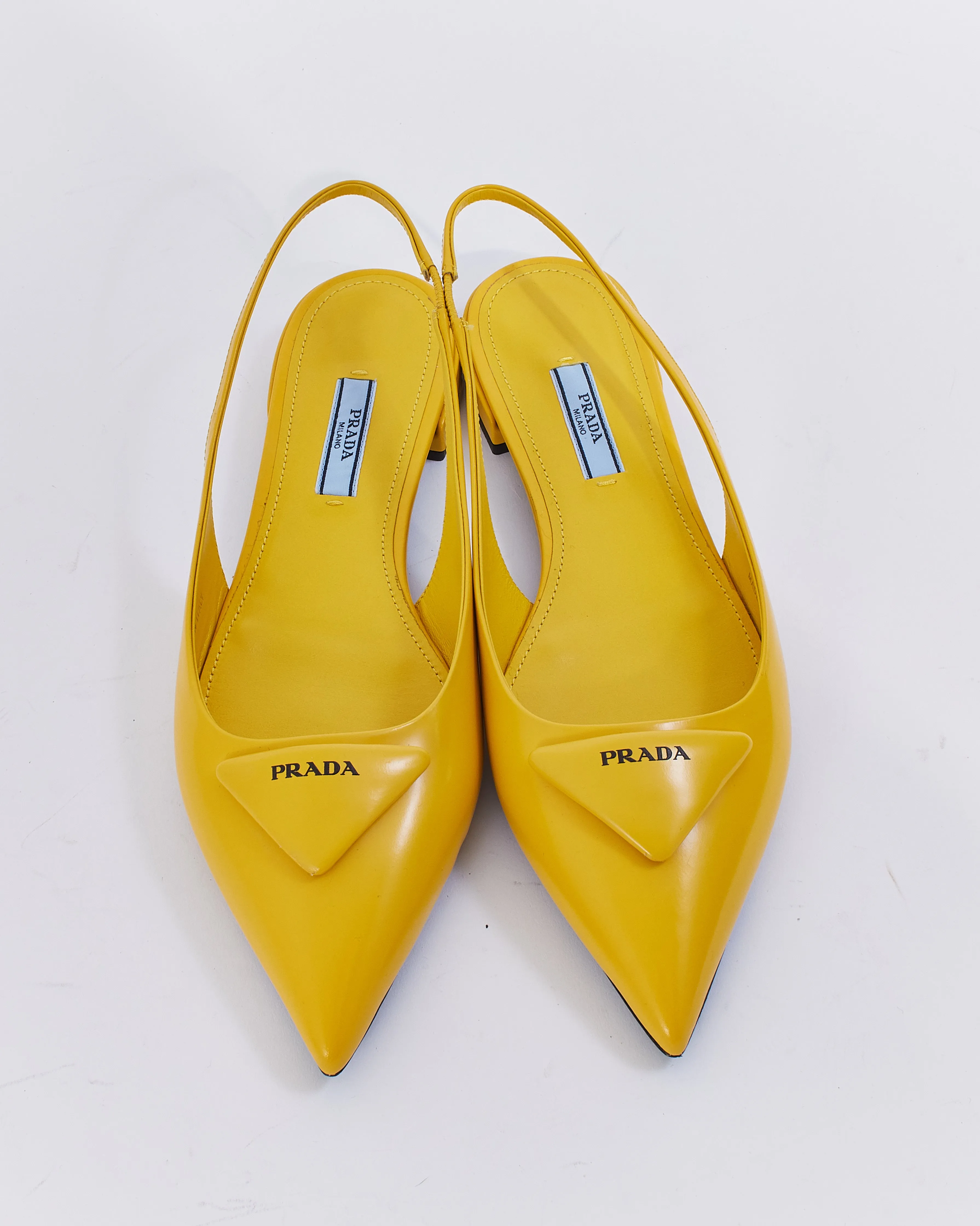 Prada Yellow Leather Triangle Logo Slingback - 39