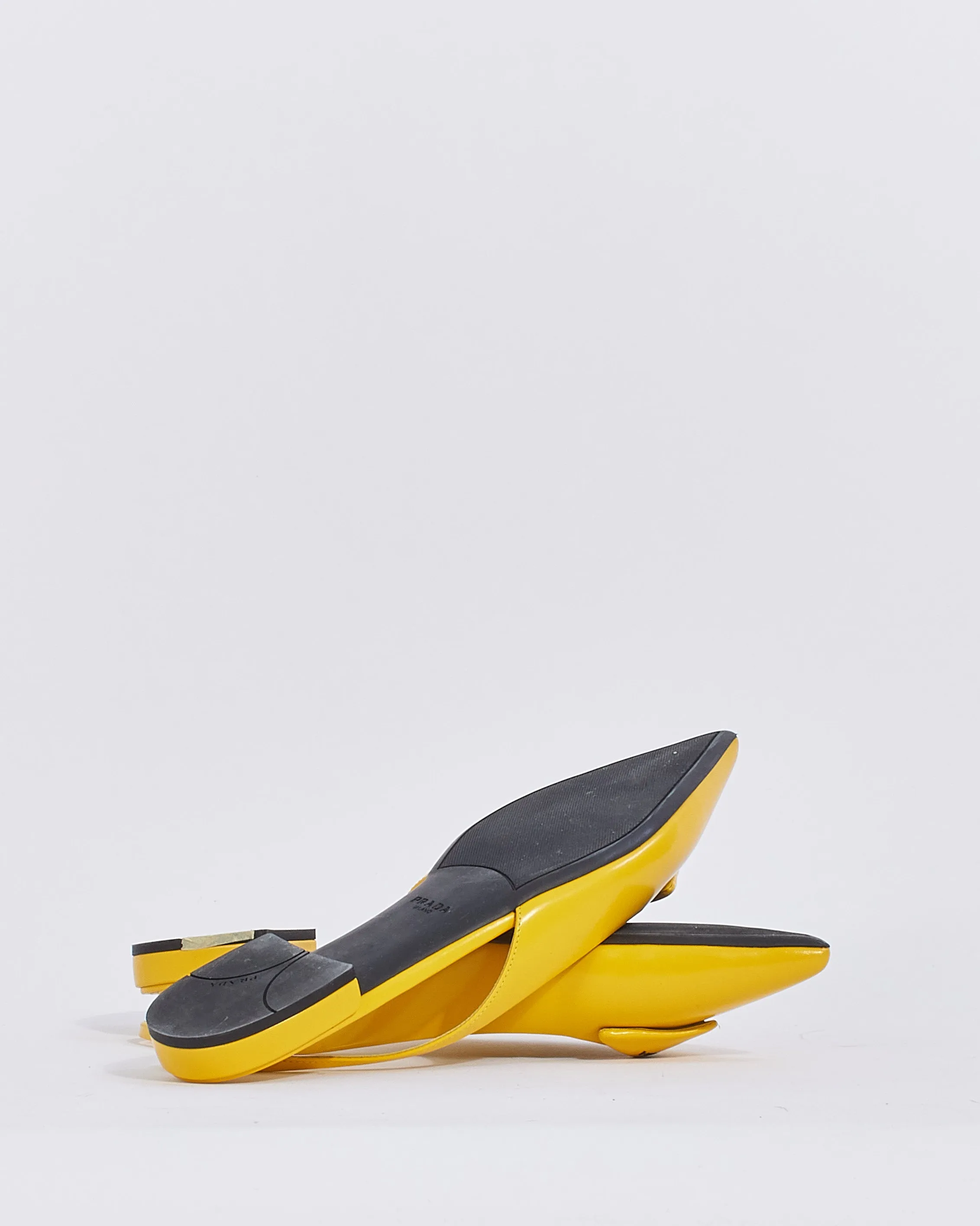 Prada Yellow Leather Triangle Logo Slingback - 39