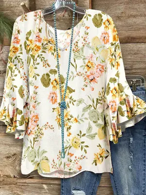 Prettybeautie Printed V-Neck Tee