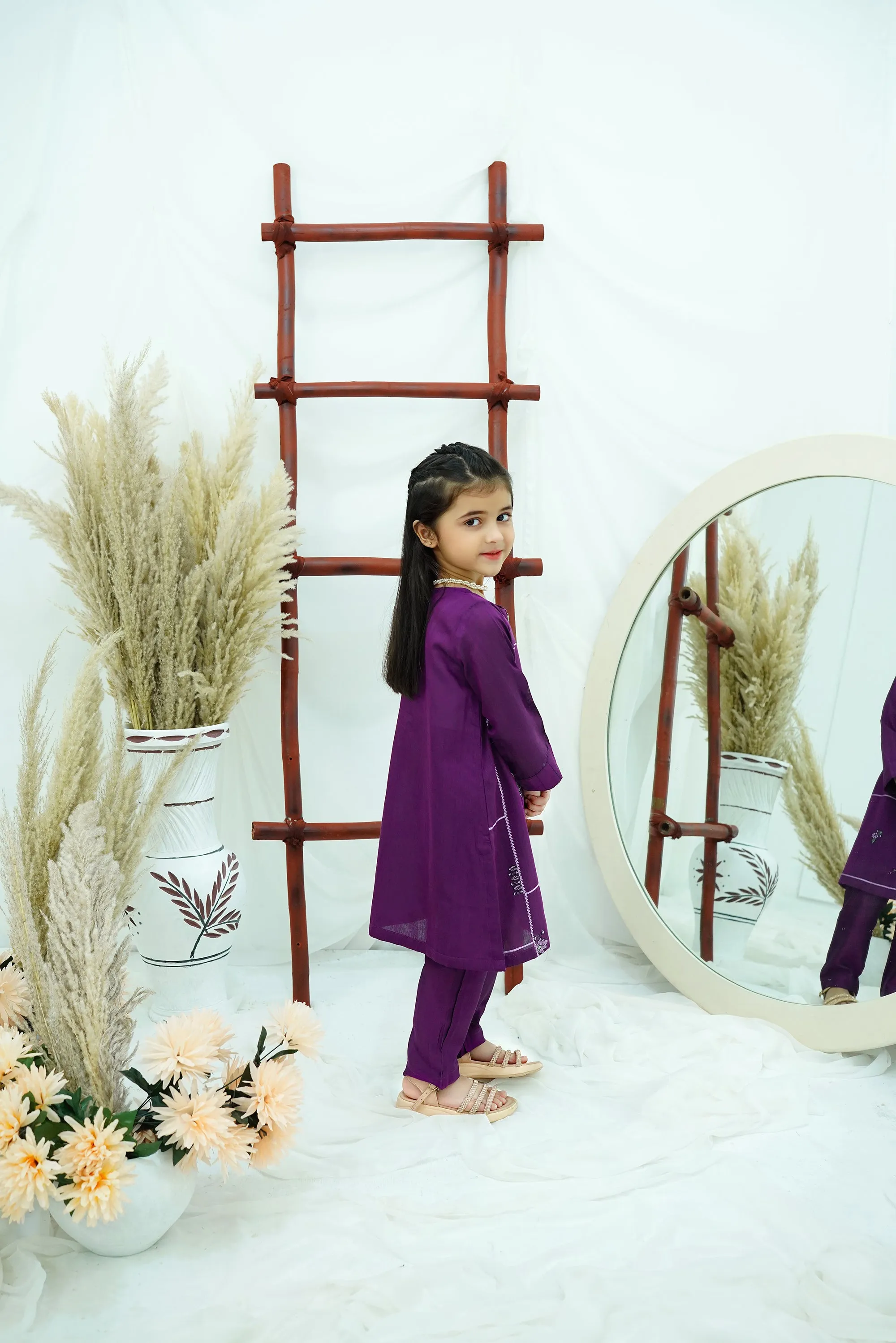 Purple Embroidered Cotton Silk