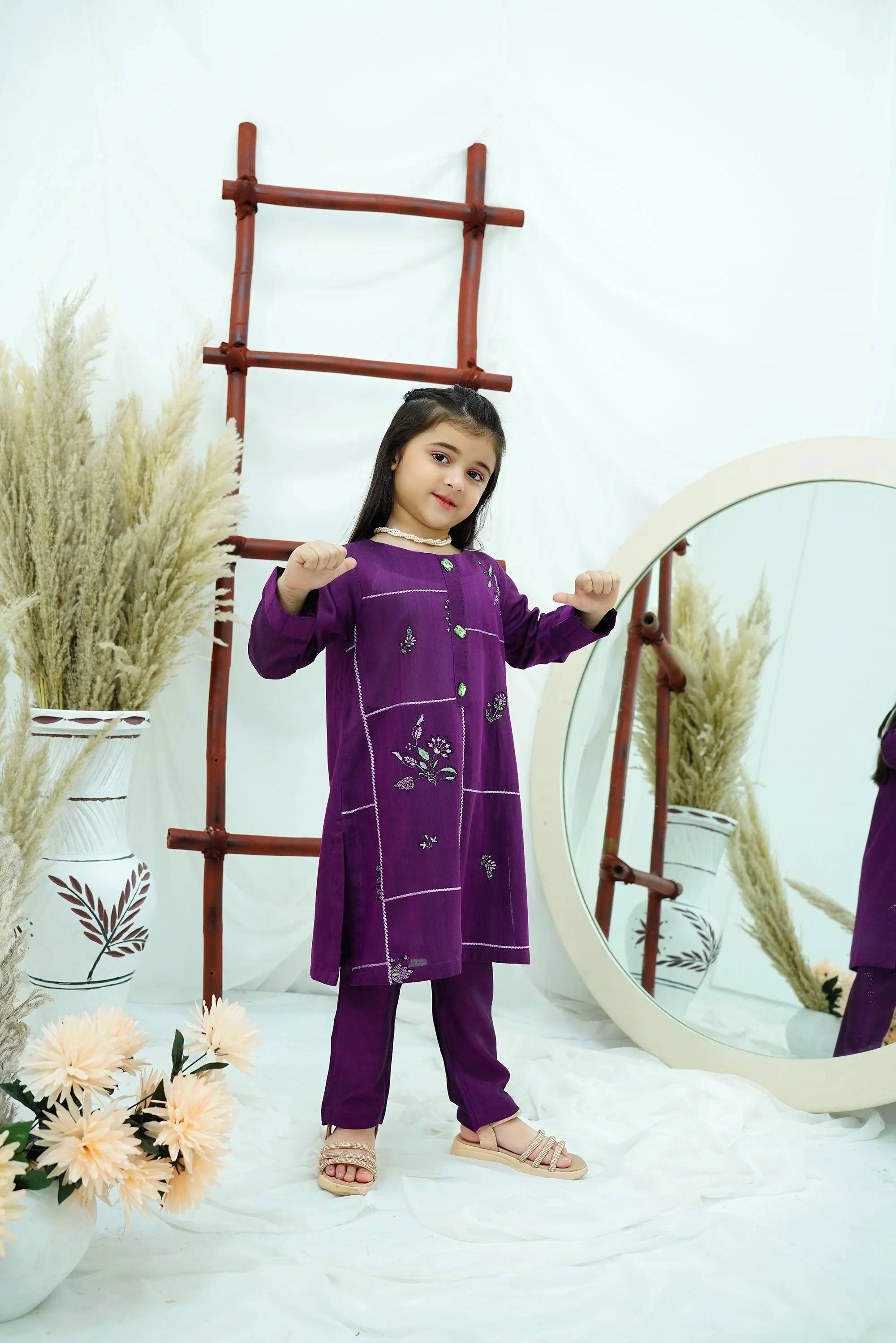 Purple Embroidered Cotton Silk