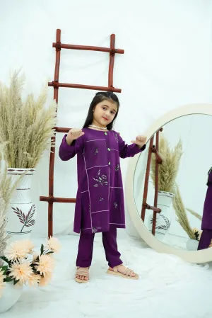 Purple Embroidered Cotton Silk