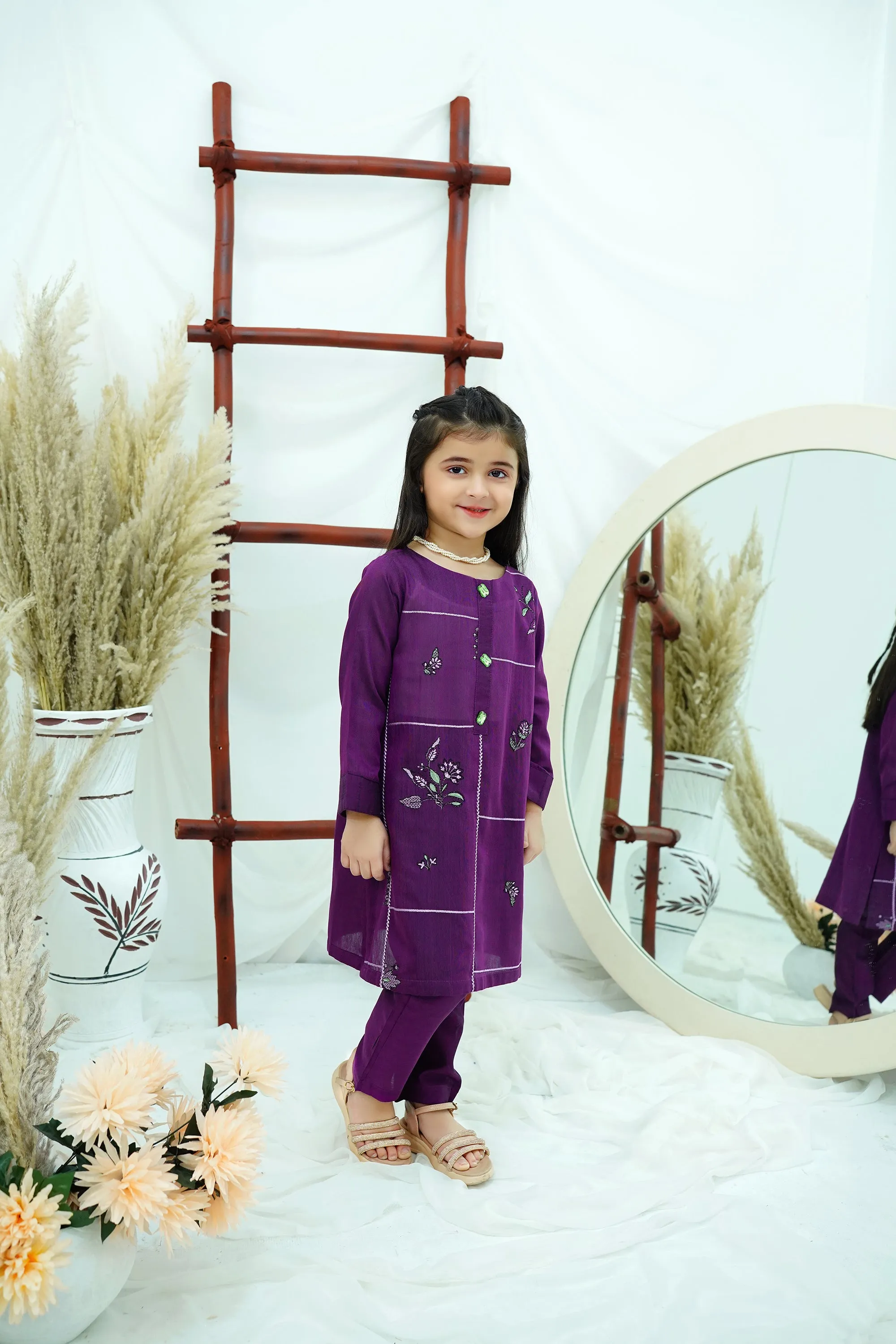 Purple Embroidered Cotton Silk