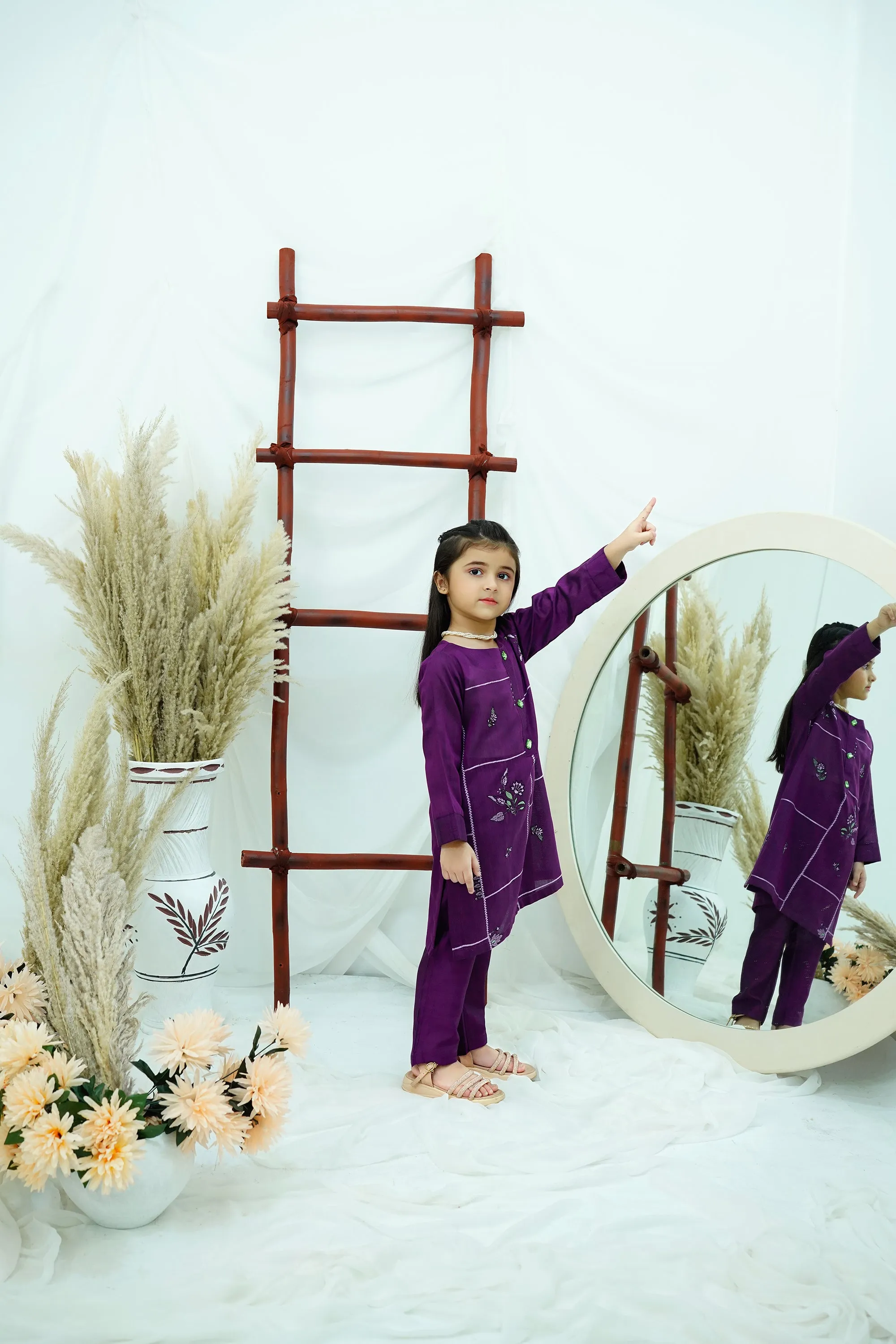 Purple Embroidered Cotton Silk