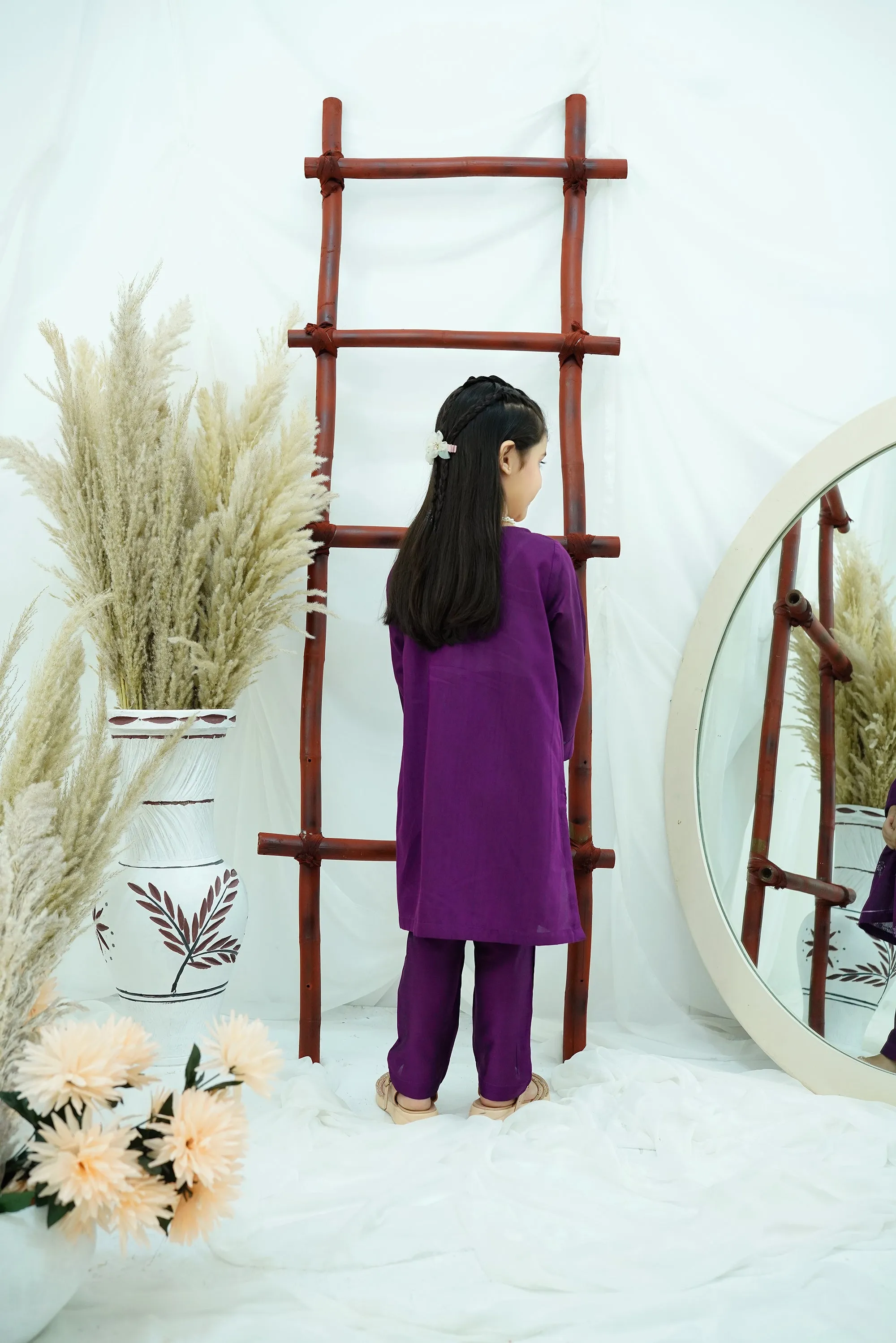 Purple Embroidered Cotton Silk