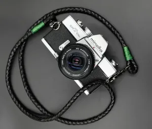 Real Leather Black  Braided Camera Strap Round 8mm