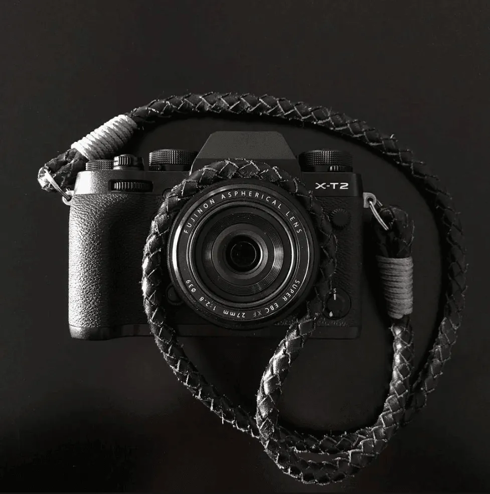 Real Leather Black  Braided Camera Strap Round 8mm