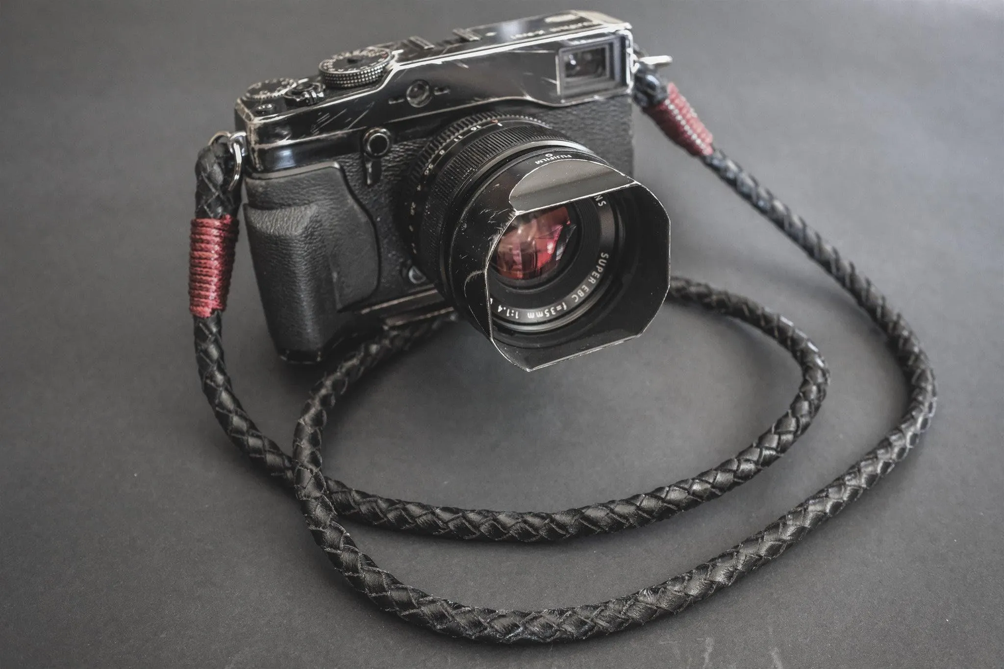Real Leather Black  Braided Camera Strap Round 8mm