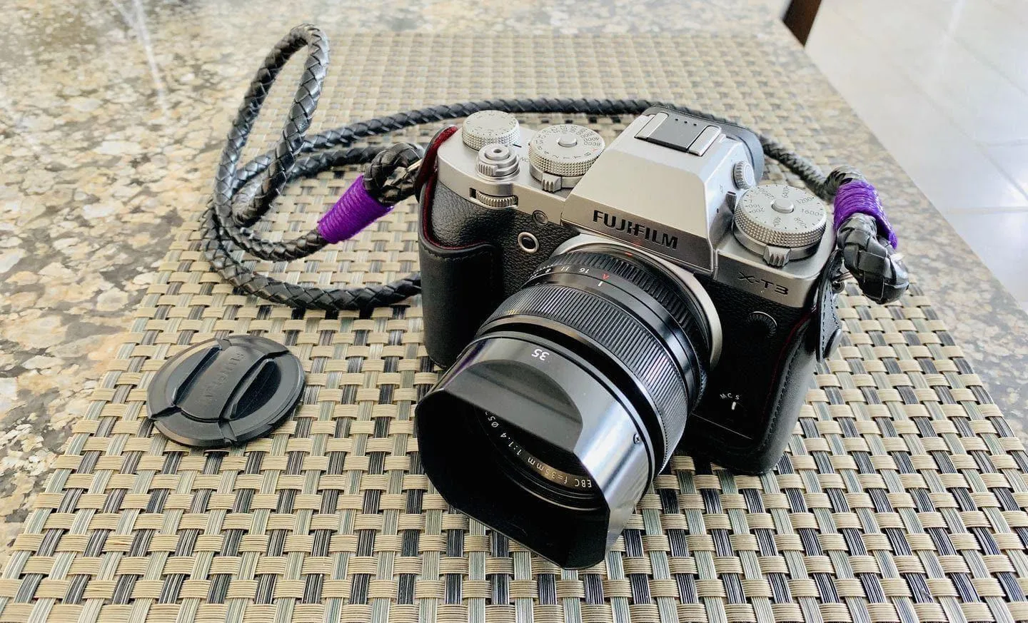 Real Leather Black  Braided Camera Strap Round 8mm