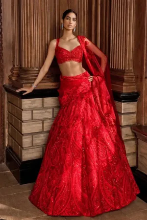 Red Paisley Lehenga Set