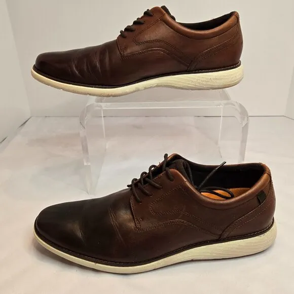 ROCKPORT Men's Garett Plain Toe Lace Up Oxford Leather Shoes Sz 11.5 Cognac
