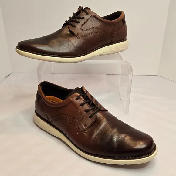ROCKPORT Men's Garett Plain Toe Lace Up Oxford Leather Shoes Sz 11.5 Cognac