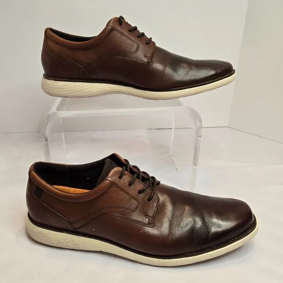 ROCKPORT Men's Garett Plain Toe Lace Up Oxford Leather Shoes Sz 11.5 Cognac