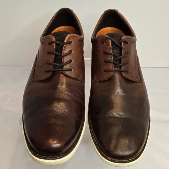 ROCKPORT Men's Garett Plain Toe Lace Up Oxford Leather Shoes Sz 11.5 Cognac