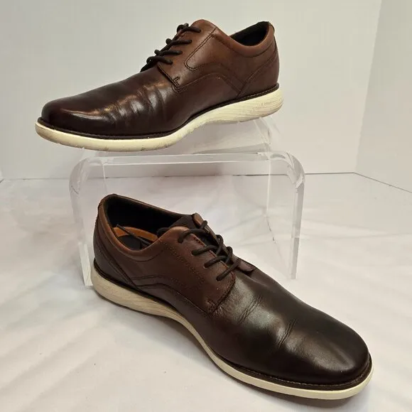 ROCKPORT Men's Garett Plain Toe Lace Up Oxford Leather Shoes Sz 11.5 Cognac