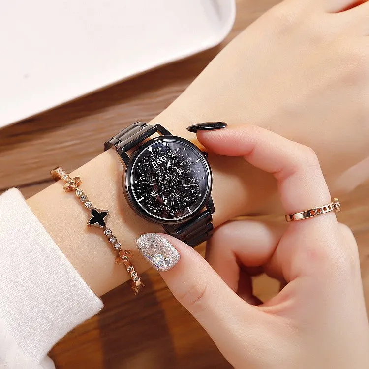 Rotatable Dial Stainless Steel Strap Women's Watch