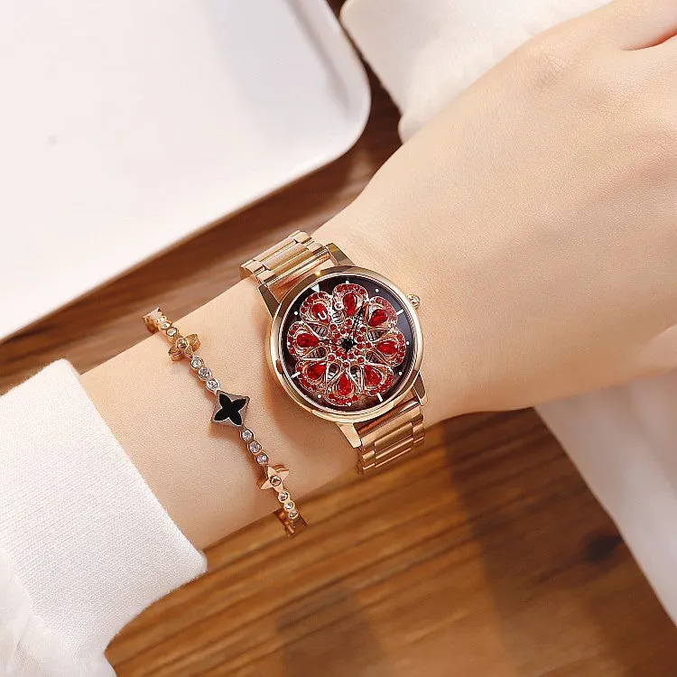 Rotatable Dial Stainless Steel Strap Women's Watch