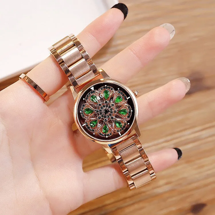 Rotatable Dial Stainless Steel Strap Women's Watch