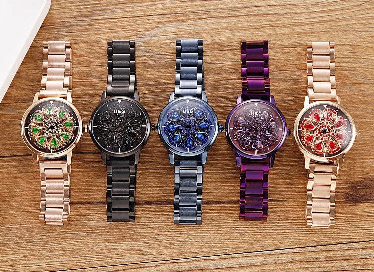 Rotatable Dial Stainless Steel Strap Women's Watch