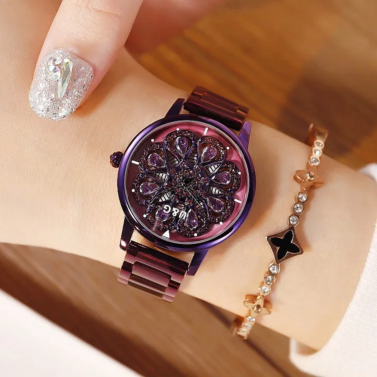 Rotatable Dial Stainless Steel Strap Women's Watch
