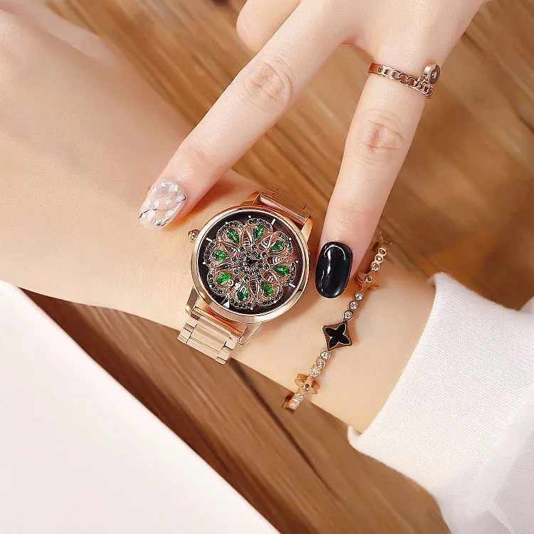 Rotatable Dial Stainless Steel Strap Women's Watch