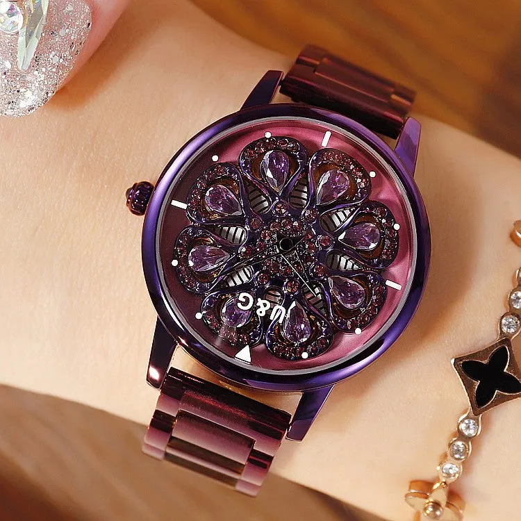 Rotatable Dial Stainless Steel Strap Women's Watch