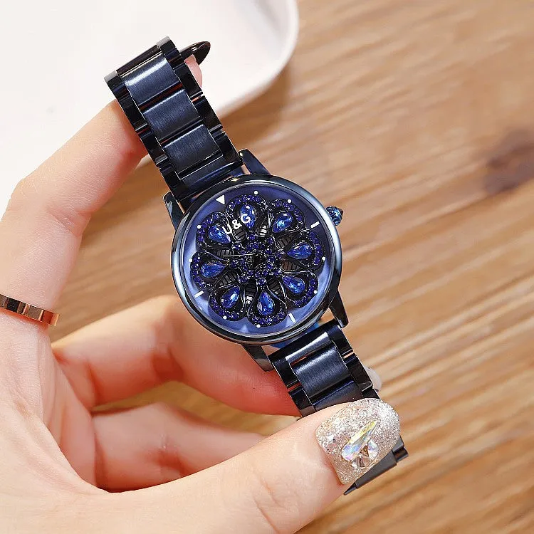 Rotatable Dial Stainless Steel Strap Women's Watch