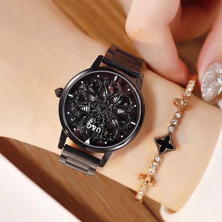 Rotatable Dial Stainless Steel Strap Women's Watch