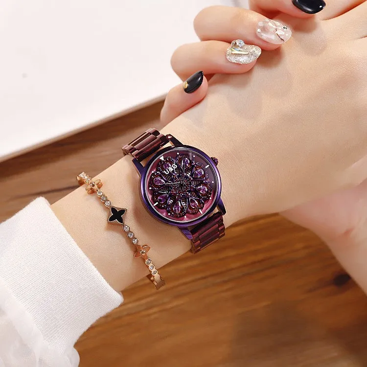 Rotatable Dial Stainless Steel Strap Women's Watch