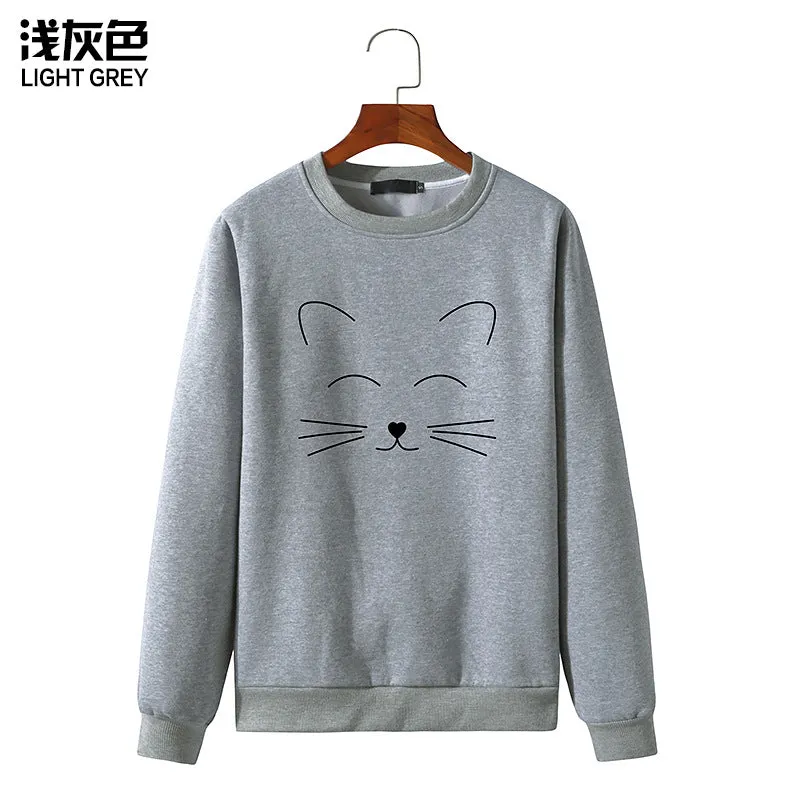 Round Neck Cat Printed Long Sleeved Sweatshirt