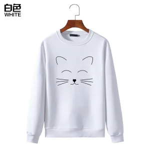 Round Neck Cat Printed Long Sleeved Sweatshirt