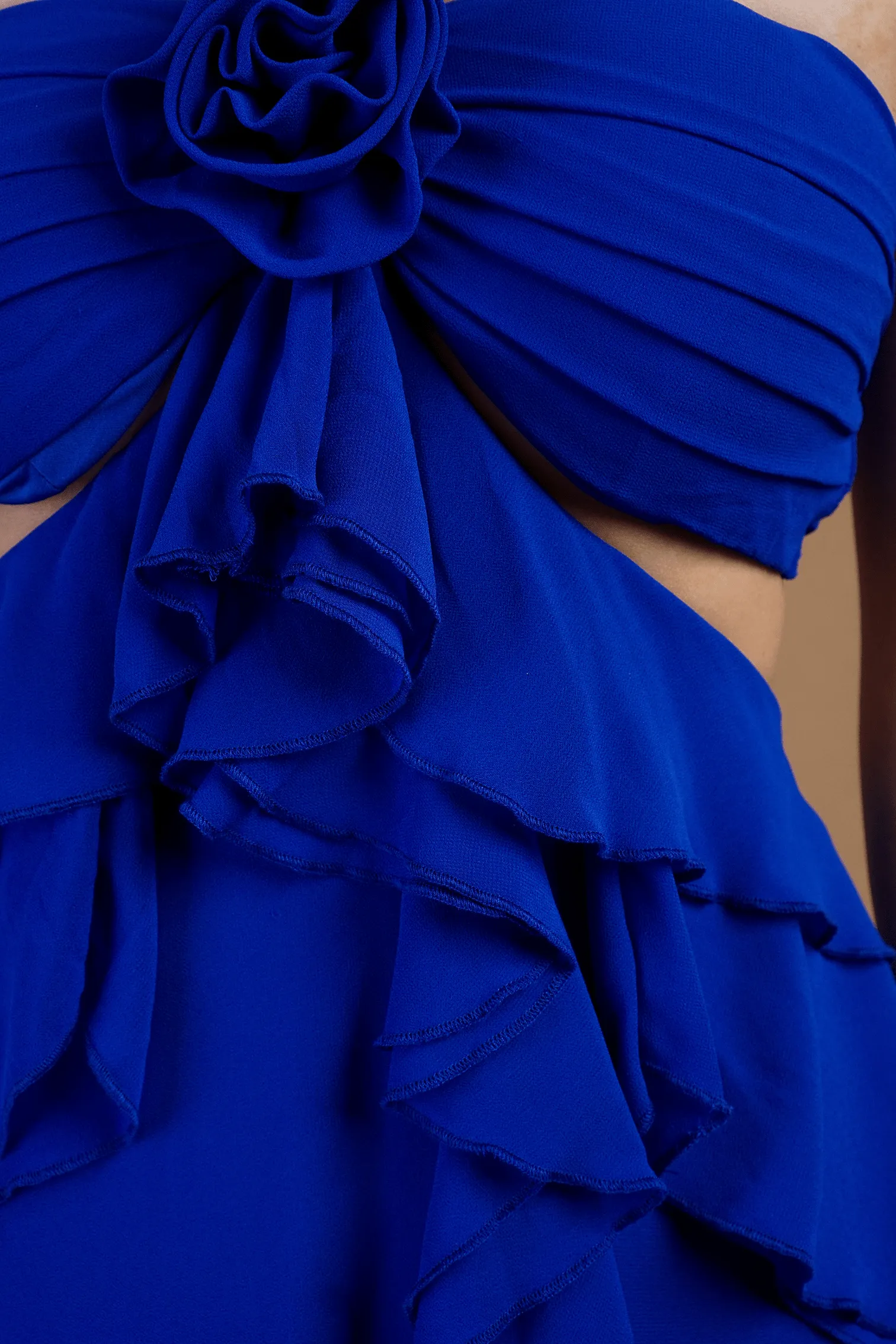 Royal Blue Halter Neck Open Back Ruffled Dress