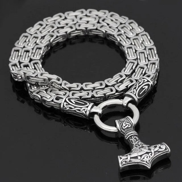 Rune King Chain With Mjolnir Pendant