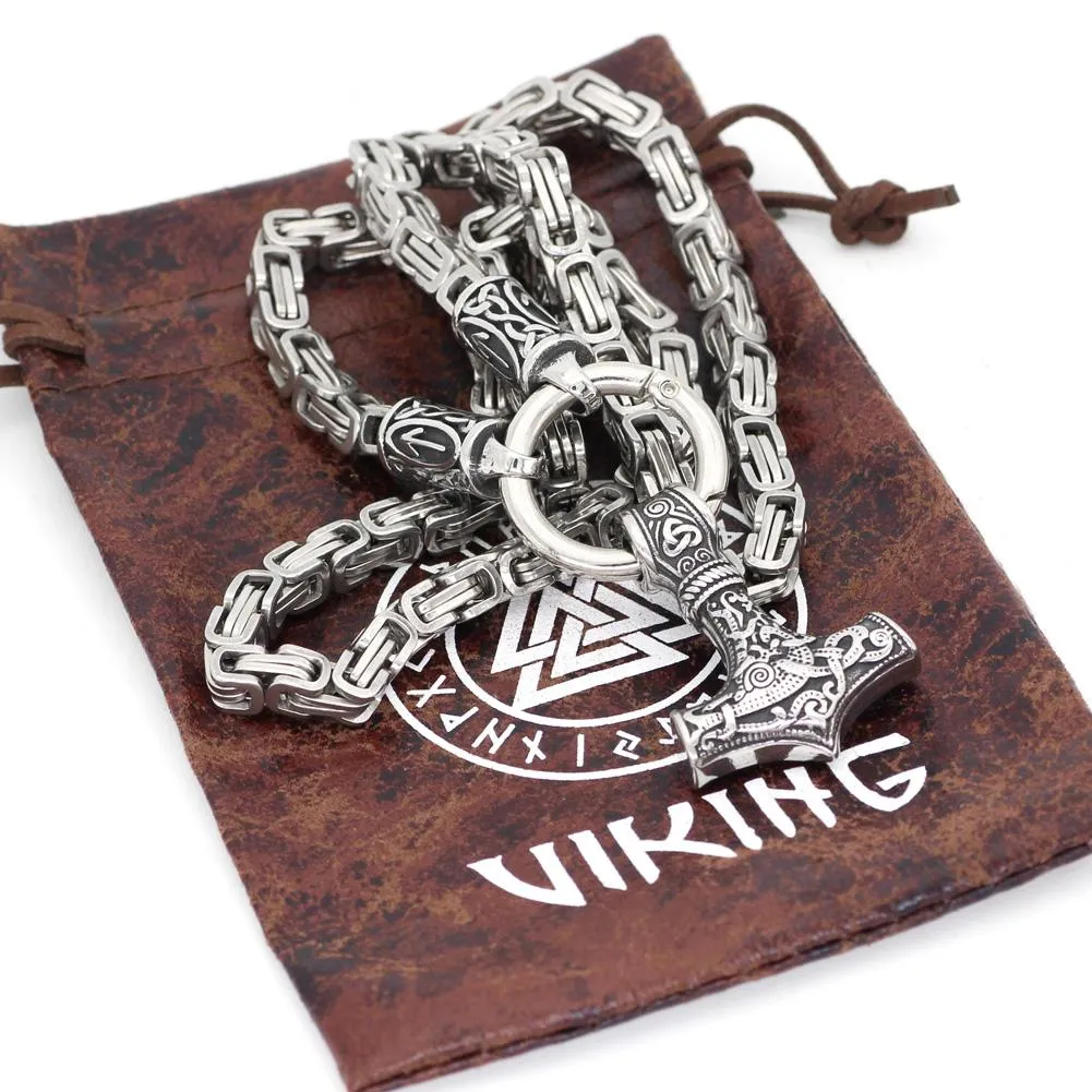 Rune King Chain With Mjolnir Pendant