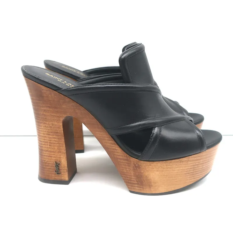 Saint Laurent Crisscross Platform Clog Sandals Black Leather Size 37