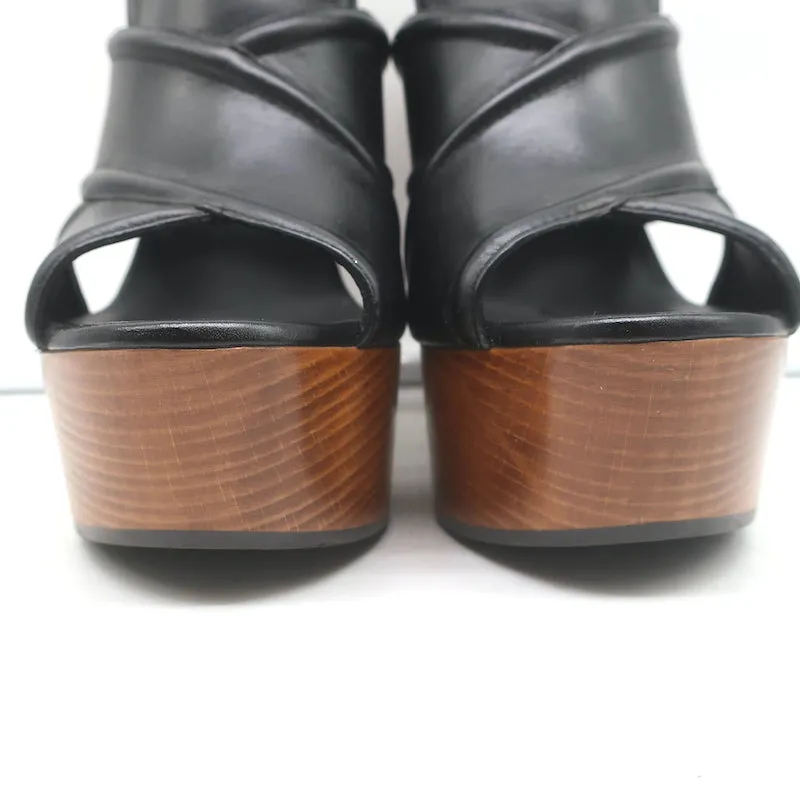 Saint Laurent Crisscross Platform Clog Sandals Black Leather Size 37